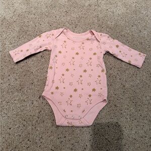 Wild Wawa Pink and Gold Star-Print Long Sleeve Bodysuit
